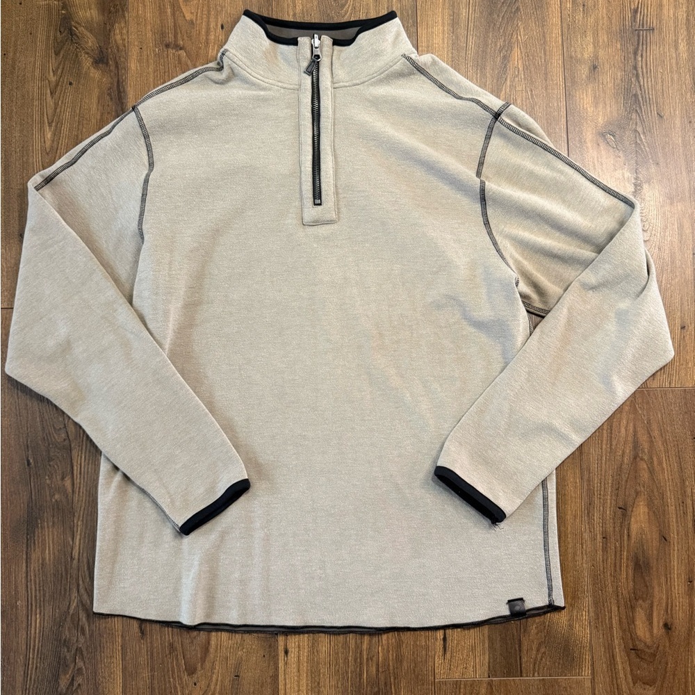 Men’s Reversible 1/4 Zip Pullover Beige & Gray Size XL Soft Fabric